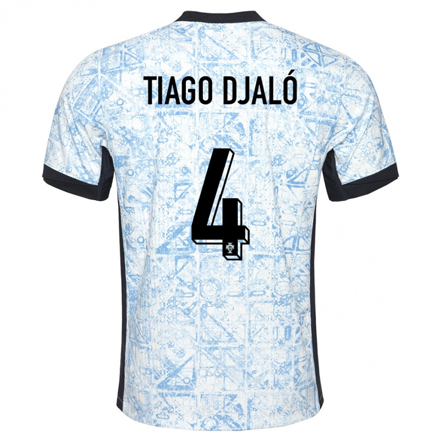 Kids Football Portugal Tiago Djalo #4 Cream Blue Away Jersey 24-26 T-Shirt Australia