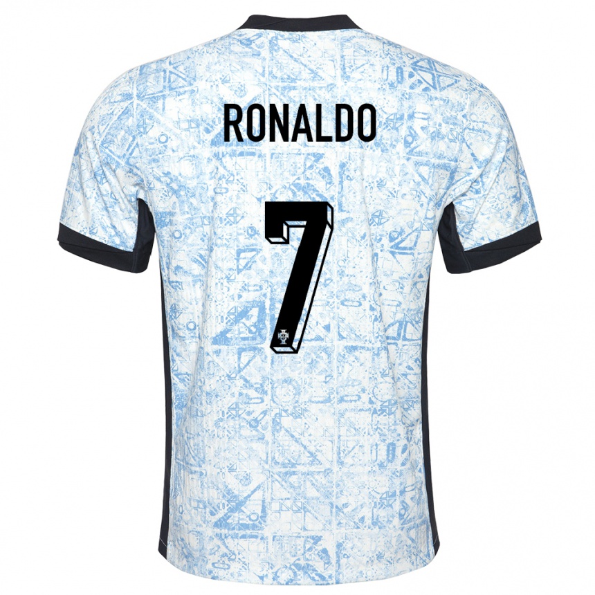 Kids Football Portugal Cristiano Ronaldo #7 Cream Blue Away Jersey 24-26 T-Shirt Australia