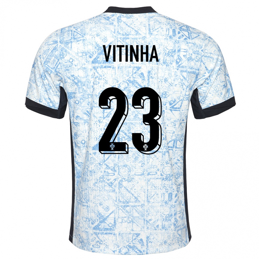 Kids Football Portugal Vitinha #23 Cream Blue Away Jersey 24-26 T-Shirt Australia