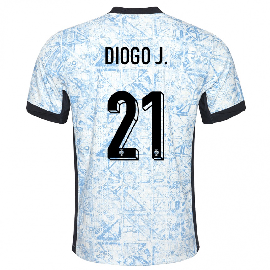 Kids Football Portugal Diogo Jota #21 Cream Blue Away Jersey 24-26 T-Shirt Australia