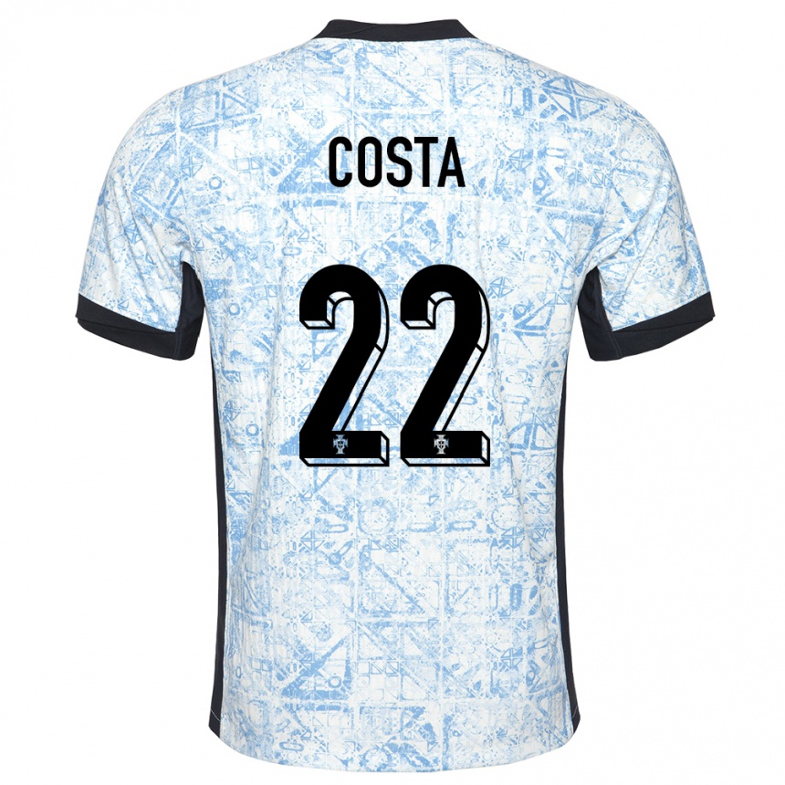 Kids Football Portugal Diogo Costa #22 Cream Blue Away Jersey 24-26 T-Shirt Australia