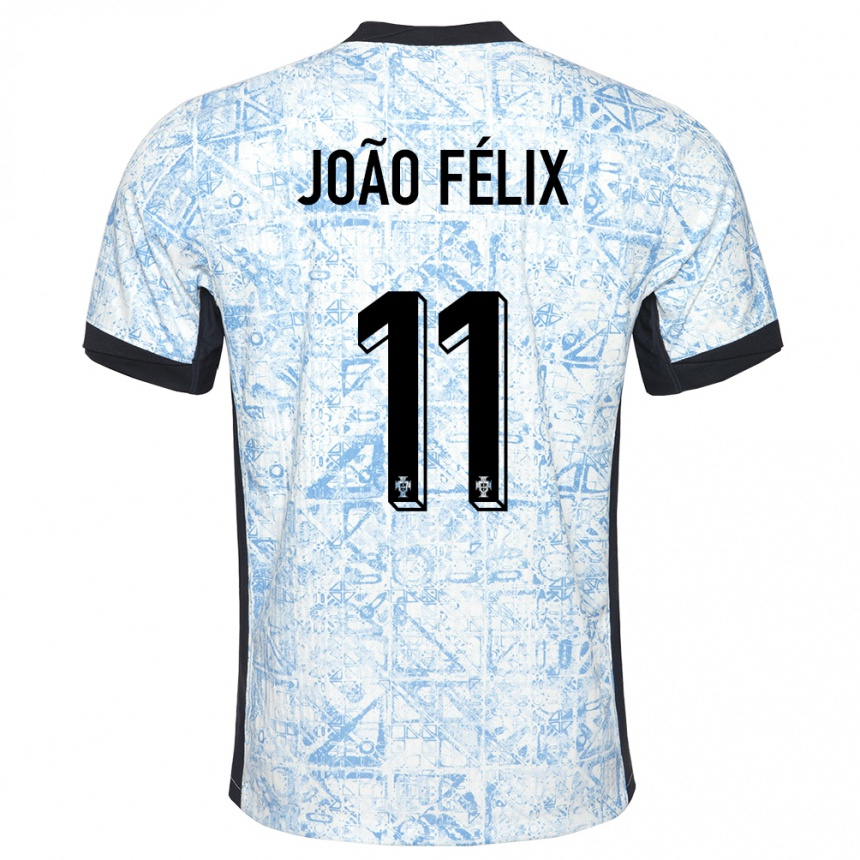 Kids Football Portugal Joao Felix #11 Cream Blue Away Jersey 24-26 T-Shirt Australia