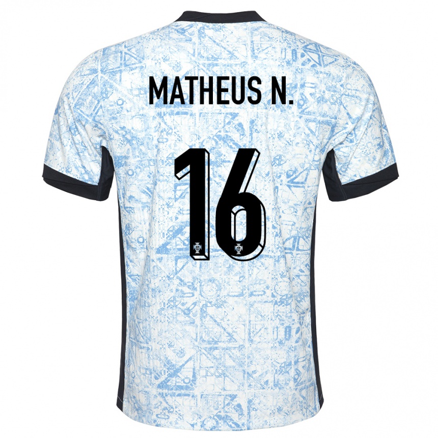 Kids Football Portugal Matheus Nunes #16 Cream Blue Away Jersey 24-26 T-Shirt Australia