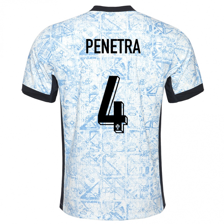 Kids Football Portugal Alexandre Penetra #4 Cream Blue Away Jersey 24-26 T-Shirt Australia