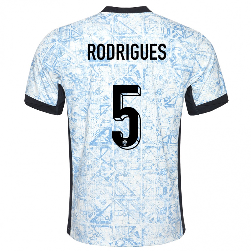 Kids Football Portugal Rafael Rodrigues #5 Cream Blue Away Jersey 24-26 T-Shirt Australia