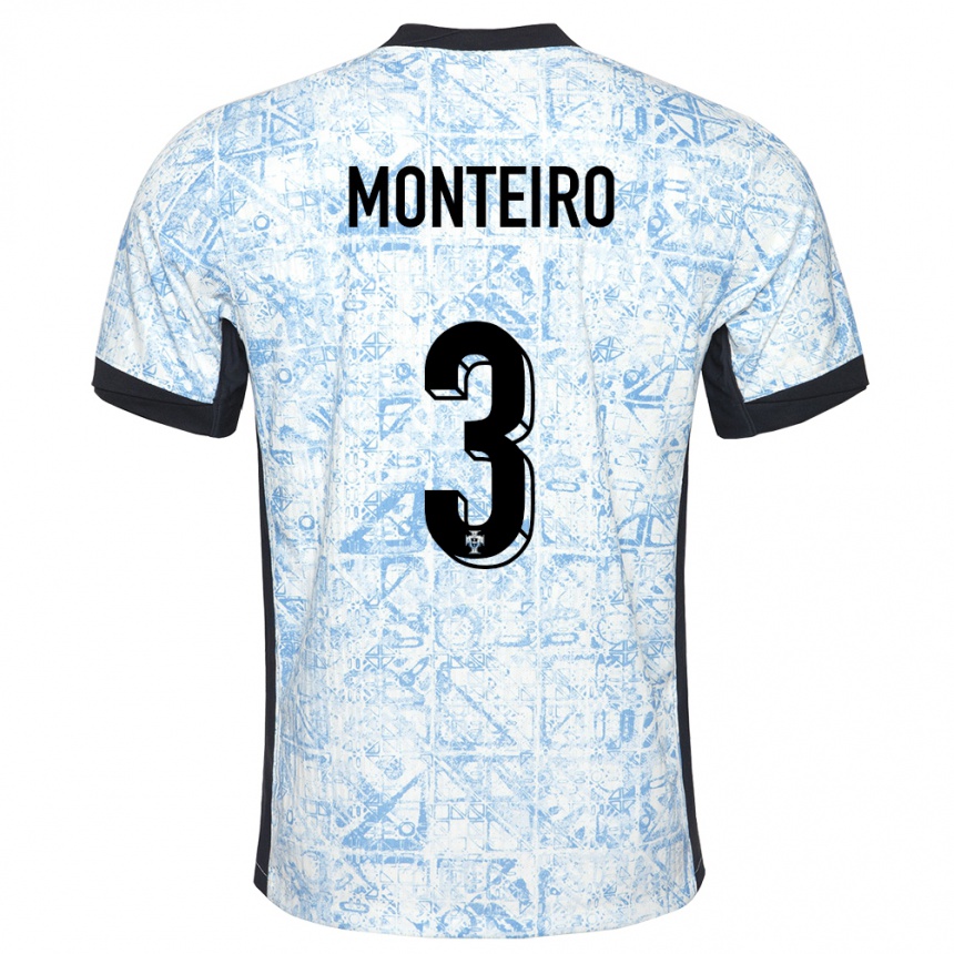 Kids Football Portugal Diogo Monteiro #3 Cream Blue Away Jersey 24-26 T-Shirt Australia