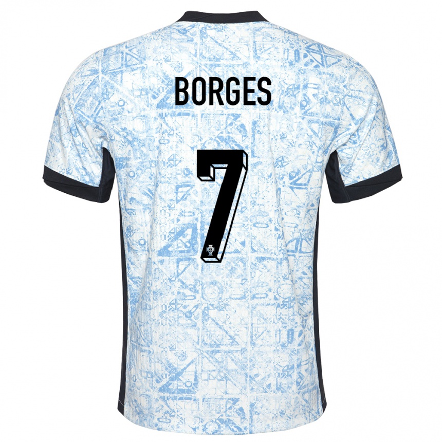 Kids Football Portugal Carlos Borges #7 Cream Blue Away Jersey 24-26 T-Shirt Australia