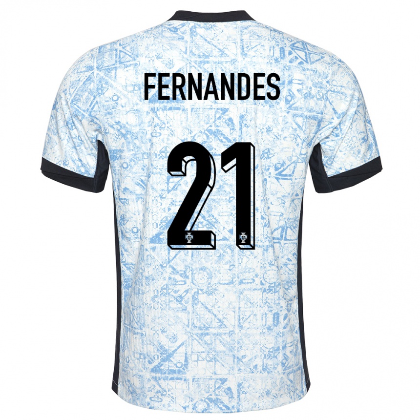 Kids Football Portugal Mateus Fernandes #21 Cream Blue Away Jersey 24-26 T-Shirt Australia