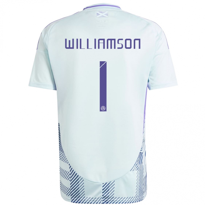 Kids Football Scotland Woody Williamson #1 Light Mint Blue Away Jersey 24-26 T-Shirt Australia