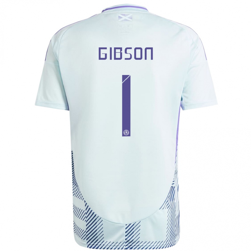 Kids Football Scotland Lee Gibson #1 Light Mint Blue Away Jersey 24-26 T-Shirt Australia