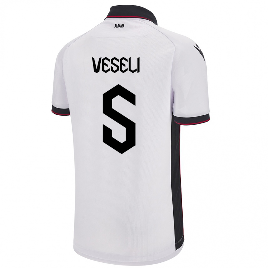 Kids Football Albania Frédéric Veseli #5 White Away Jersey 24-26 T-Shirt Australia