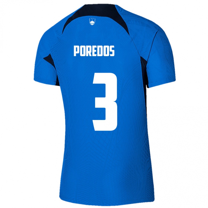 Kids Football Slovenia Luka Poredos #3 Blue Away Jersey 24-26 T-Shirt Australia