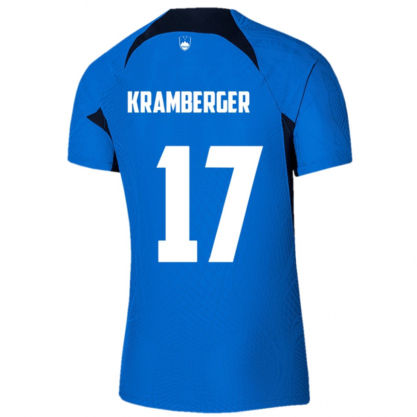 Kids Football Slovenia Enej Kramberger #17 Blue Away Jersey 24-26 T-Shirt Australia