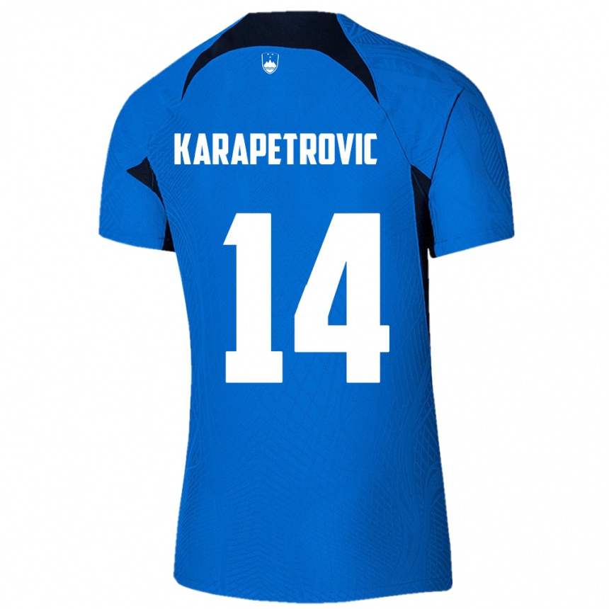 Kids Football Slovenia Luka Karapetrovic #14 Blue Away Jersey 24-26 T-Shirt Australia