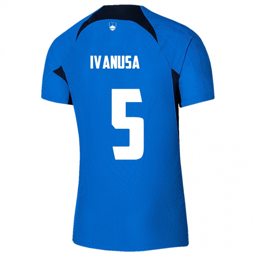 Kids Football Slovenia Lara Ivanuša #5 Blue Away Jersey 24-26 T-Shirt Australia