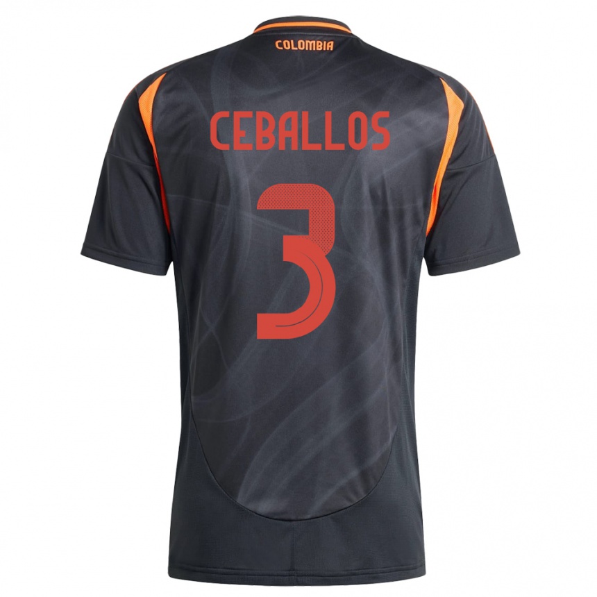 Kids Football Colombia Brayan Ceballos #3 Black Away Jersey 24-26 T-Shirt Australia