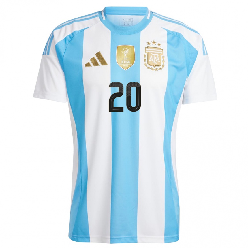 Men Football Argentina Thiago Almada #20 White Blue Home Jersey 24-26 T-Shirt Australia