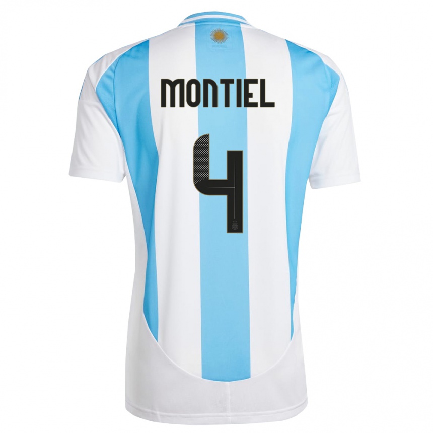 Men Football Argentina Gonzalo Montiel #4 White Blue Home Jersey 24-26 T-Shirt Australia