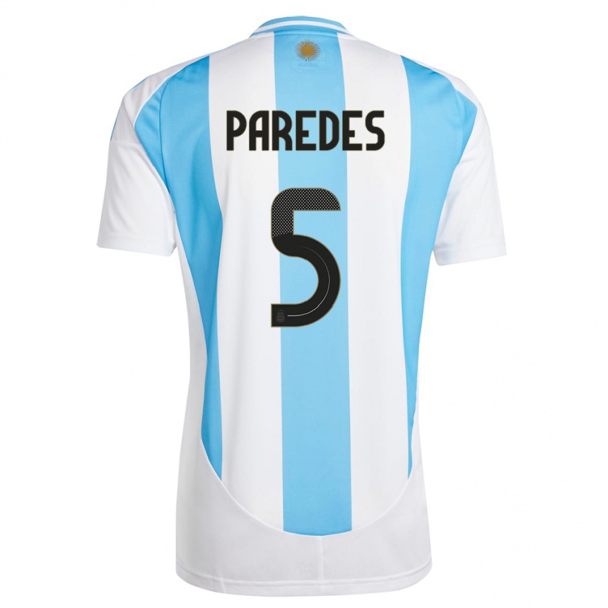 Men Football Argentina Leandro Paredes #5 White Blue Home Jersey 24-26 T-Shirt Australia