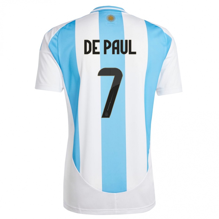 Men Football Argentina Rodrigo De Paul #7 White Blue Home Jersey 24-26 T-Shirt Australia