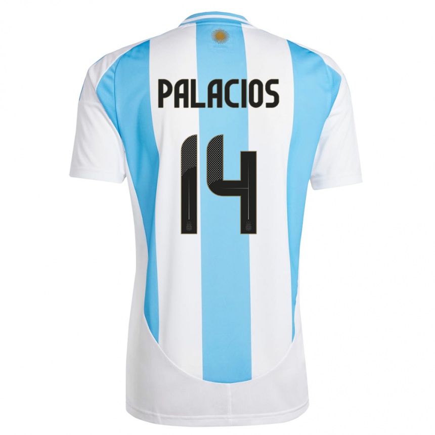 Men Football Argentina Exequiel Palacios #14 White Blue Home Jersey 24-26 T-Shirt Australia