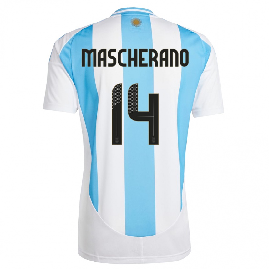 Men Football Argentina Javier Mascherano #14 White Blue Home Jersey 24-26 T-Shirt Australia