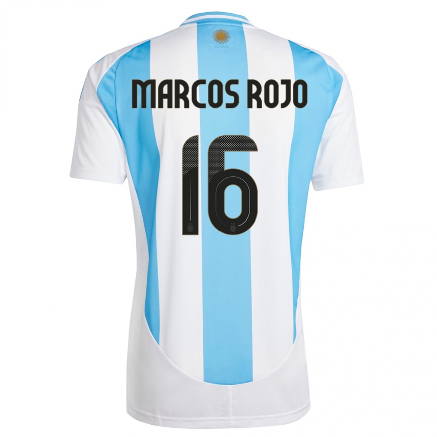 Men Football Argentina Marcos Rojo #16 White Blue Home Jersey 24-26 T-Shirt Australia