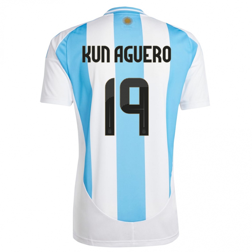 Men Football Argentina Sergio Aguero #19 White Blue Home Jersey 24-26 T-Shirt Australia