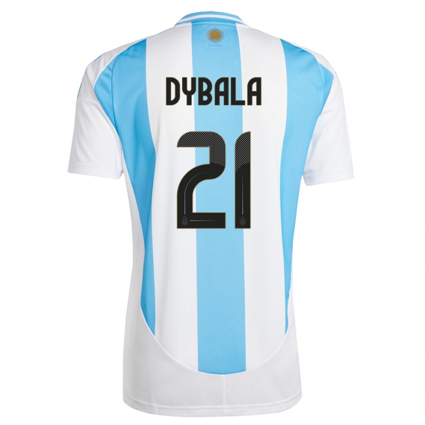 Men Football Argentina Paulo Dybala #21 White Blue Home Jersey 24-26 T-Shirt Australia