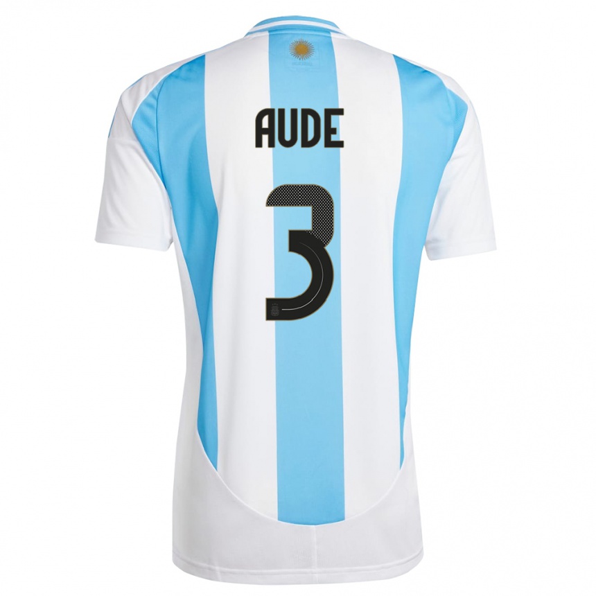 Men Football Argentina Julian Aude #3 White Blue Home Jersey 24-26 T-Shirt Australia