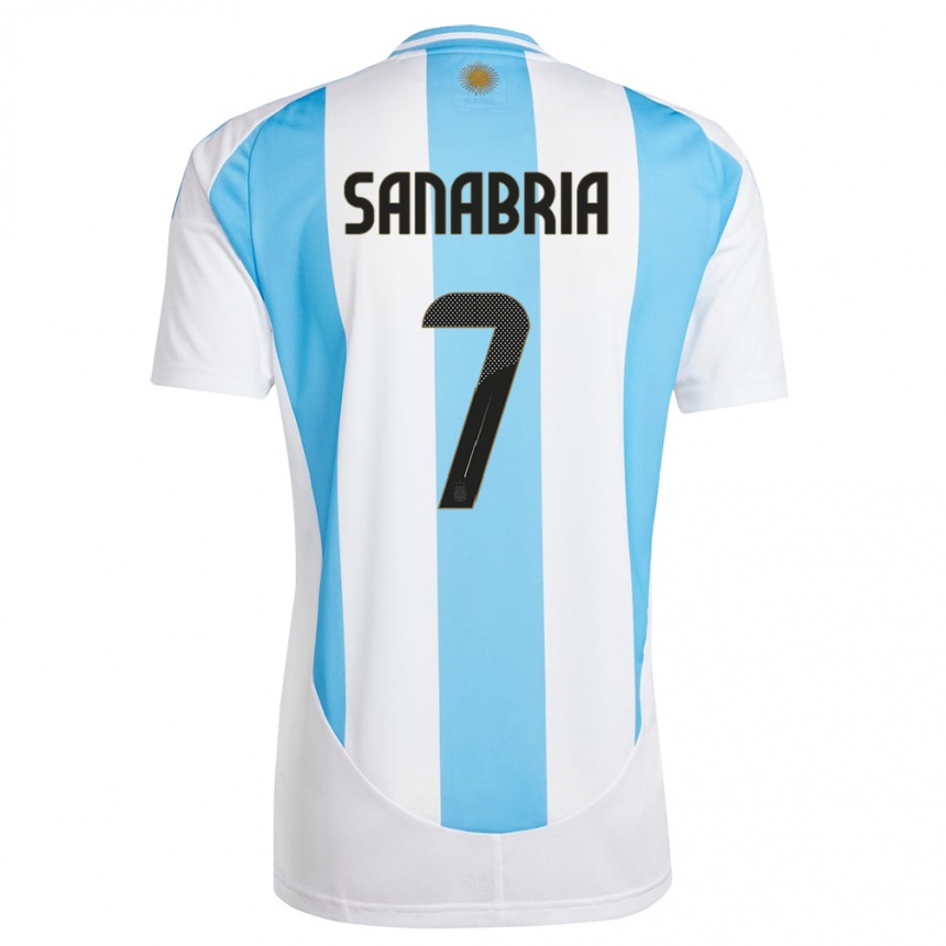 Men Football Argentina Mateo Sanabria #7 White Blue Home Jersey 24-26 T-Shirt Australia