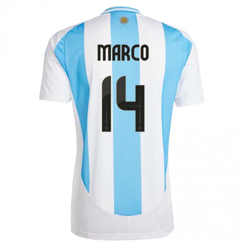 Men Football Argentina Francisco Marco #14 White Blue Home Jersey 24-26 T-Shirt Australia