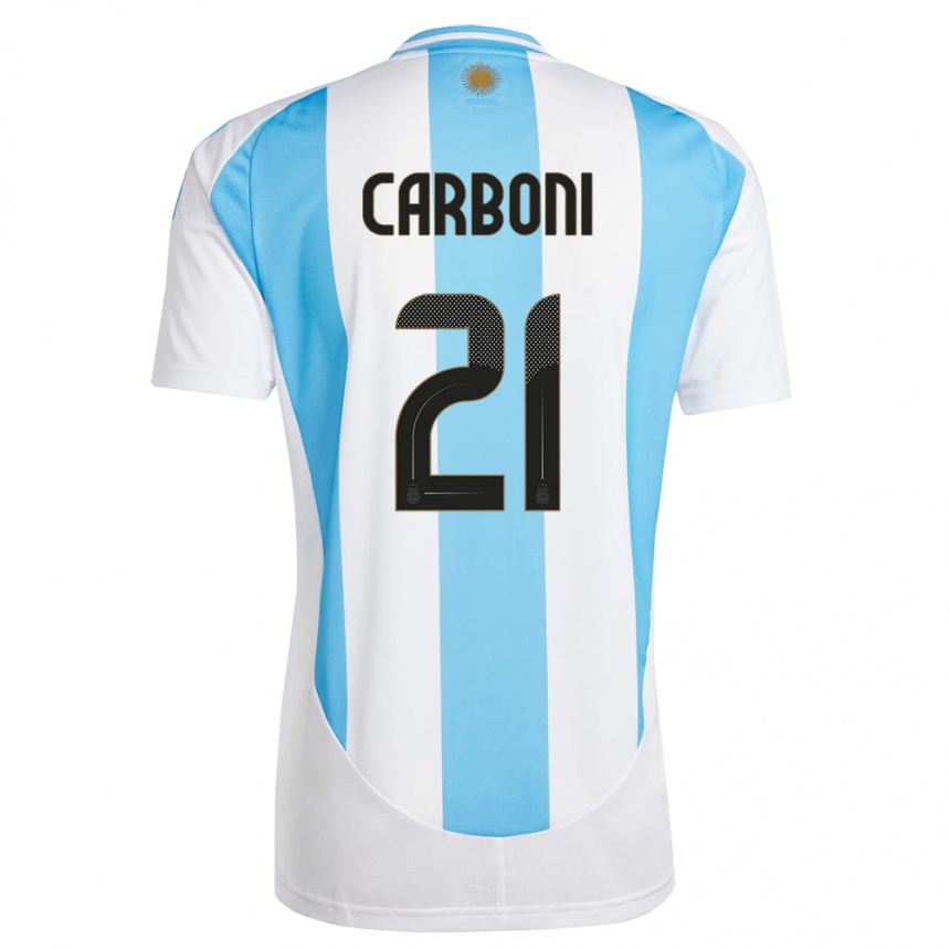 Men Football Argentina Valentin Carboni #21 White Blue Home Jersey 24-26 T-Shirt Australia