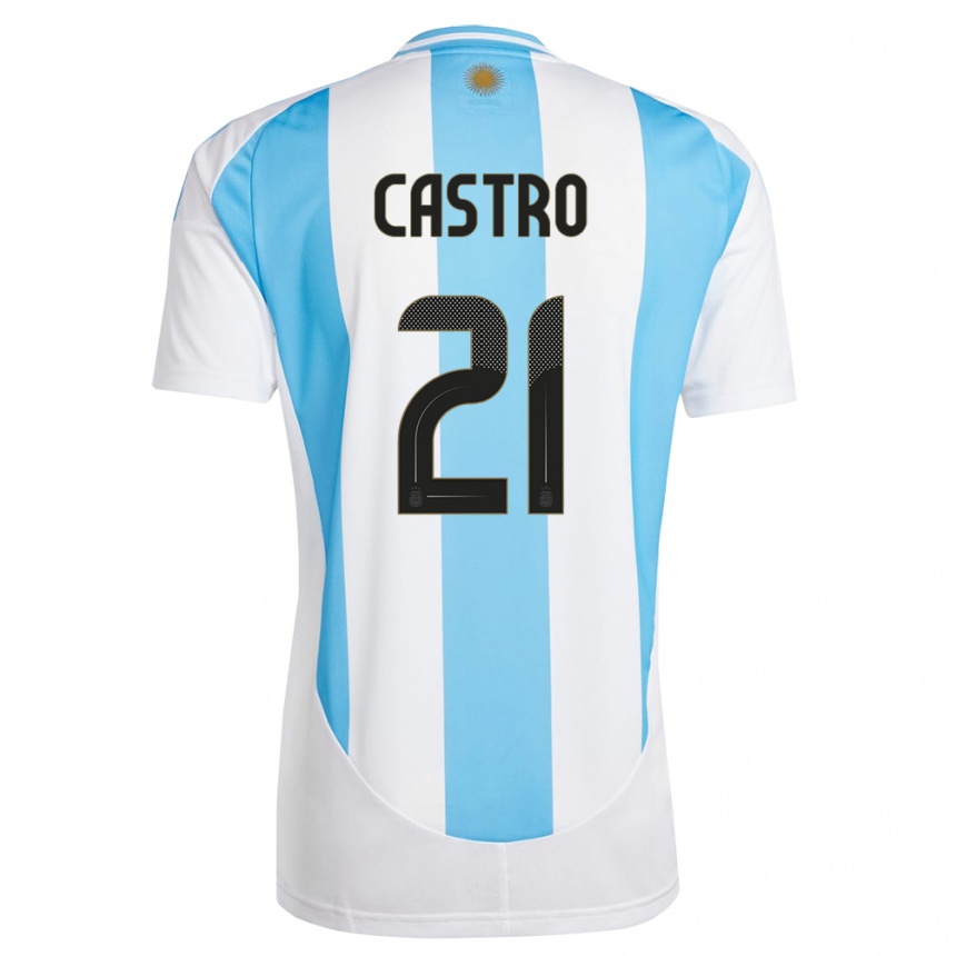 Men Football Argentina Santiago Castro #21 White Blue Home Jersey 24-26 T-Shirt Australia