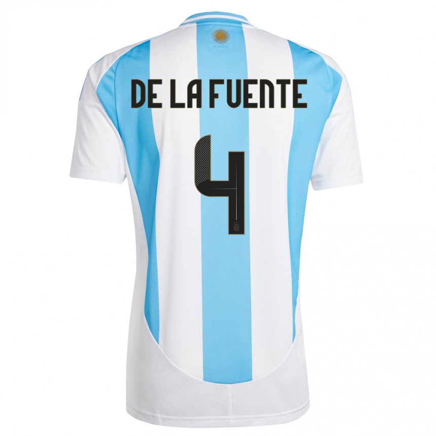 Men Football Argentina Hernan De La Fuente #4 White Blue Home Jersey 24-26 T-Shirt Australia