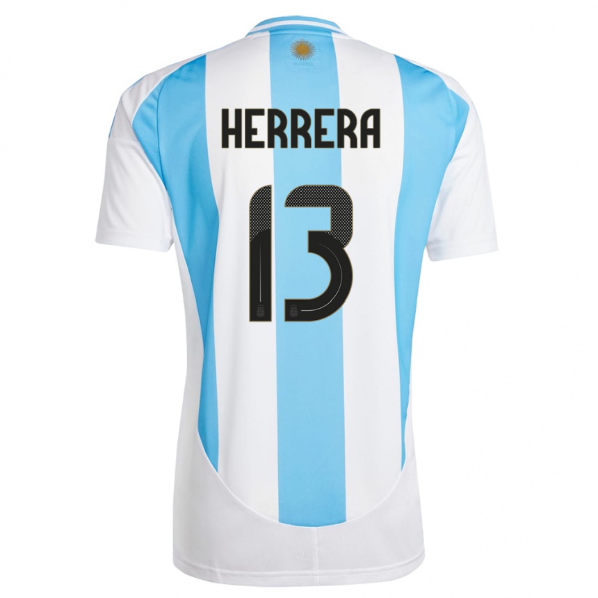 Men Football Argentina Marcelo Herrera #13 White Blue Home Jersey 24-26 T-Shirt Australia