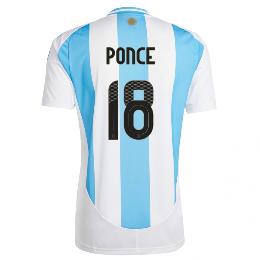 Men Football Argentina Ezequiel Ponce #18 White Blue Home Jersey 24-26 T-Shirt Australia