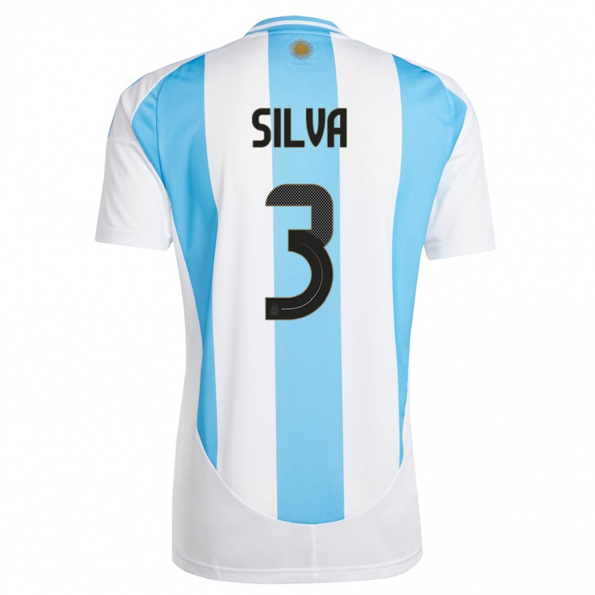 Men Football Argentina Tomas Silva #3 White Blue Home Jersey 24-26 T-Shirt Australia