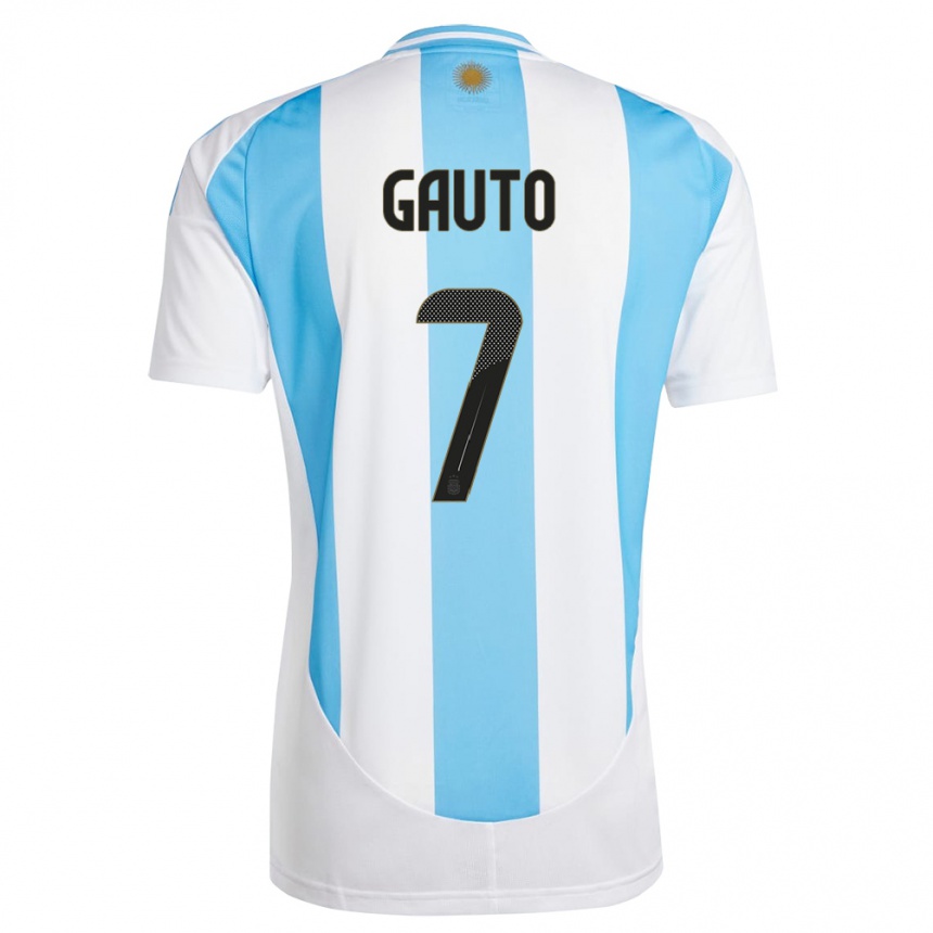 Men Football Argentina Juan Gauto #7 White Blue Home Jersey 24-26 T-Shirt Australia