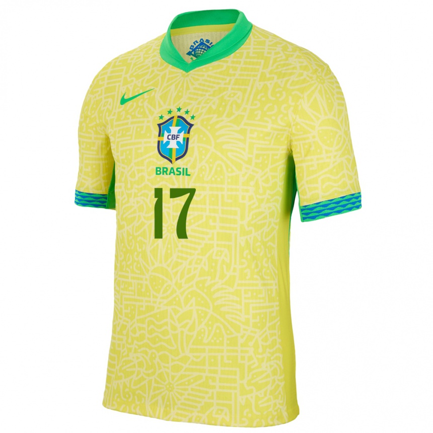 Men Football Brazil Juninho #17 Yellow Home Jersey 24-26 T-Shirt Australia