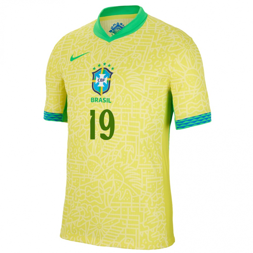 Men Football Brazil Matheus Martins #19 Yellow Home Jersey 24-26 T-Shirt Australia