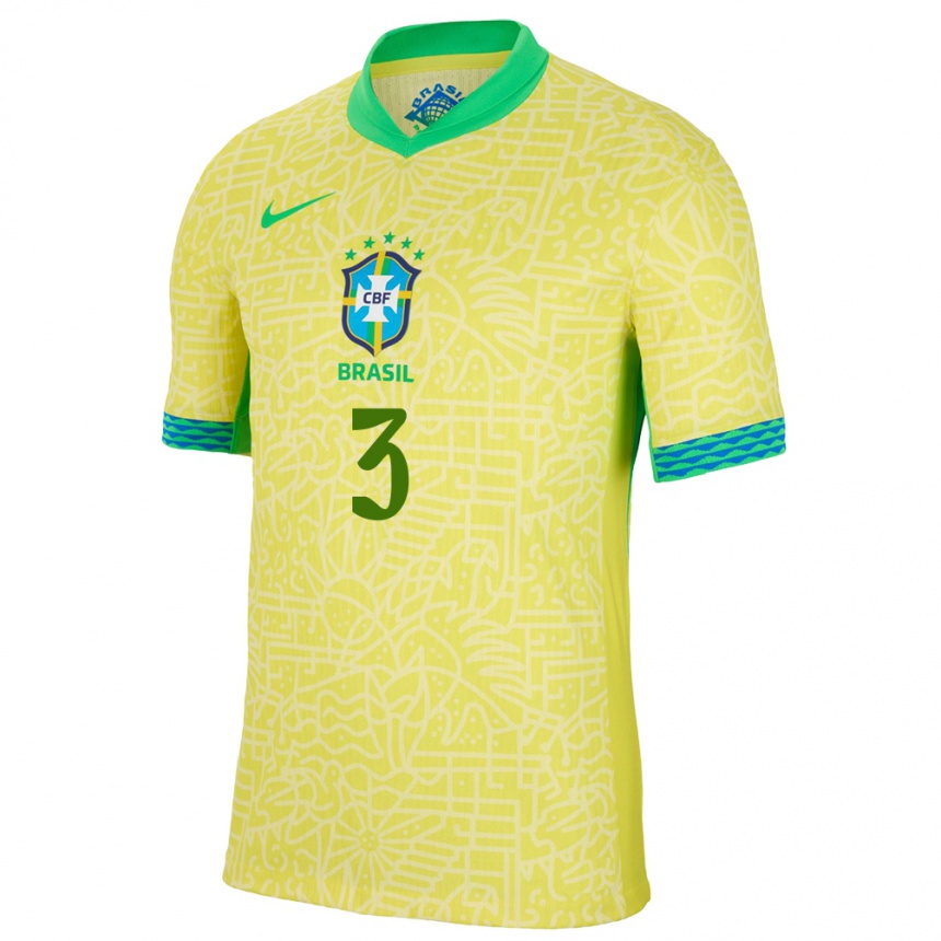 Men Football Brazil Eder Militao #3 Yellow Home Jersey 24-26 T-Shirt Australia