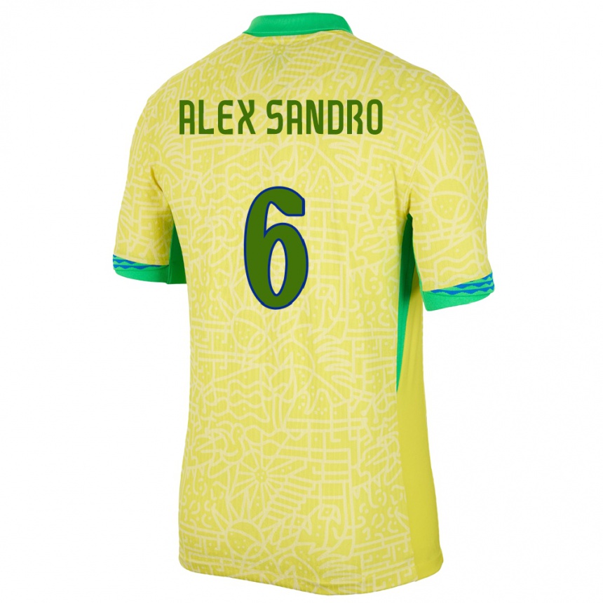 Men Football Brazil Alex Sandro #6 Yellow Home Jersey 24-26 T-Shirt Australia