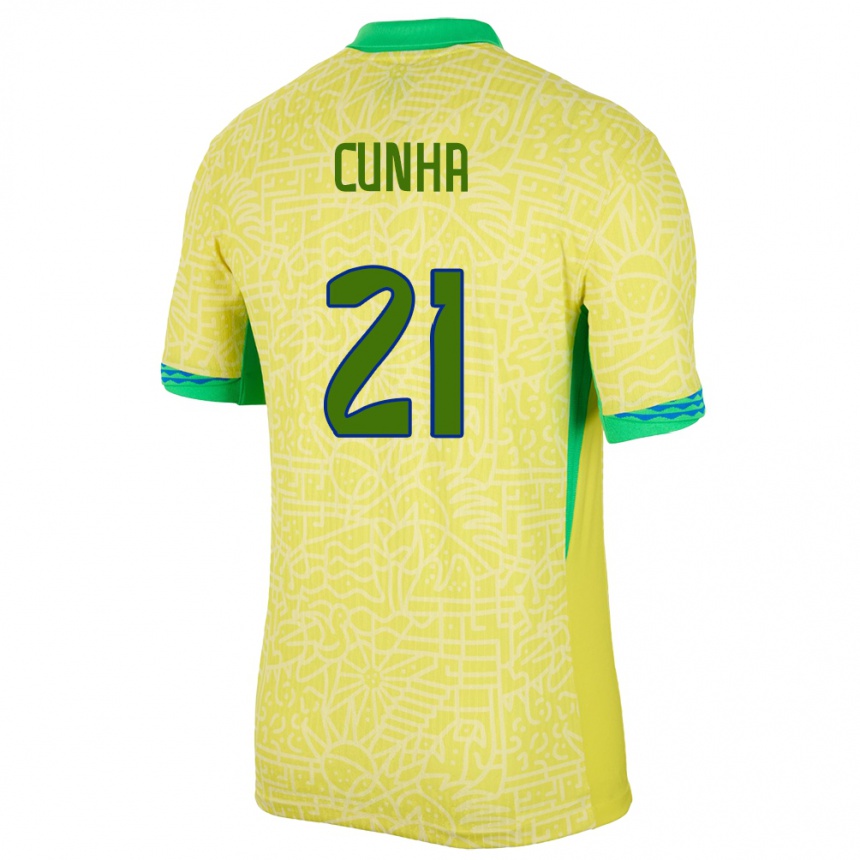 Men Football Brazil Matheus Cunha #21 Yellow Home Jersey 24-26 T-Shirt Australia