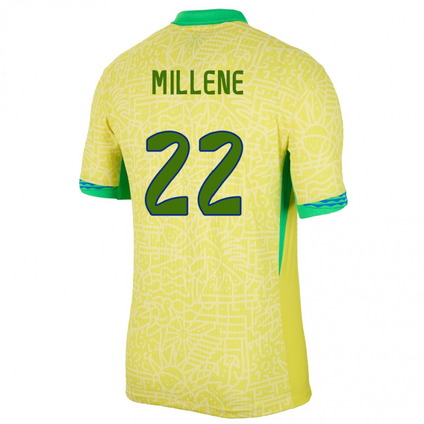 Men Football Brazil Millene #22 Yellow Home Jersey 24-26 T-Shirt Australia