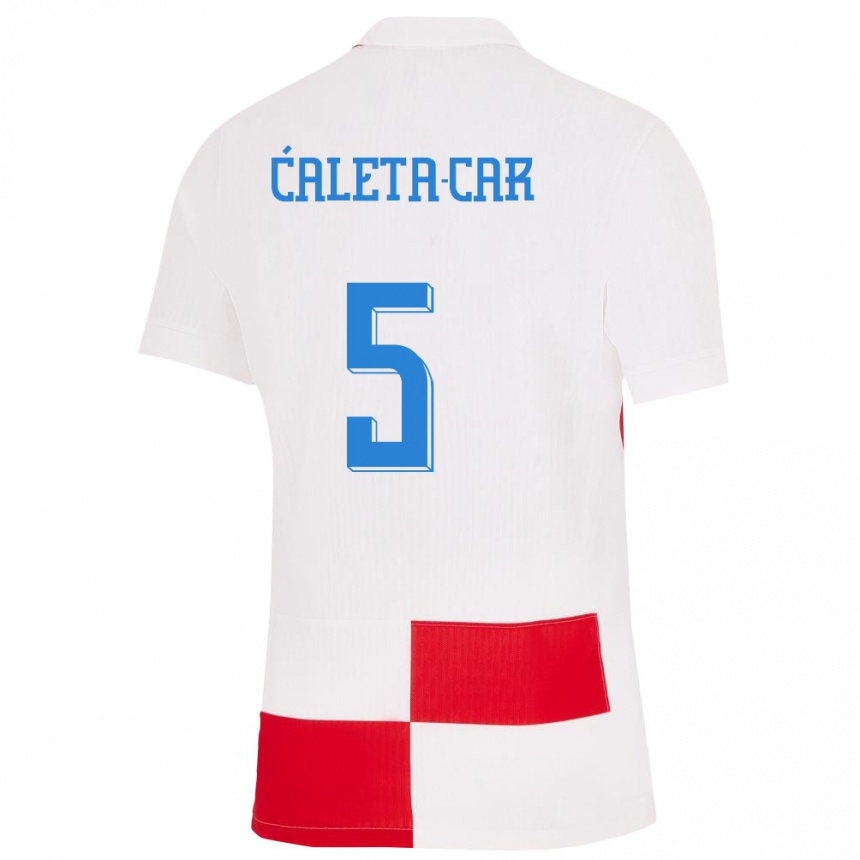 Men Football Croatia Duje Caleta Car #5 White Red Home Jersey 24-26 T-Shirt Australia