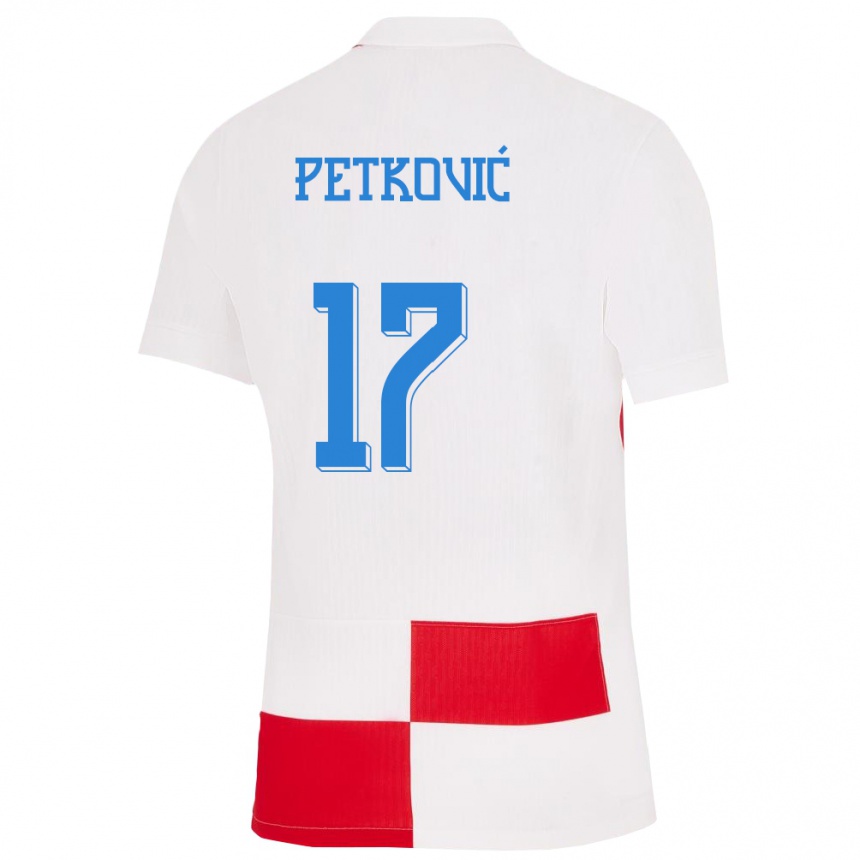 Men Football Croatia Bruno Petkovic #17 White Red Home Jersey 24-26 T-Shirt Australia