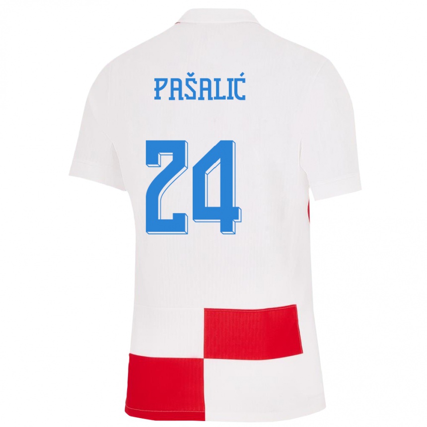 Men Football Croatia Marco Pasalic #24 White Red Home Jersey 24-26 T-Shirt Australia