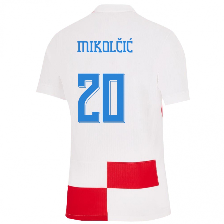 Men Football Croatia Simun Mikolcic #20 White Red Home Jersey 24-26 T-Shirt Australia