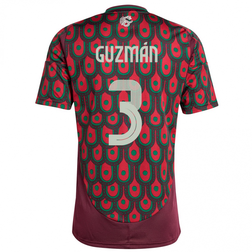 Men Football Mexico Victor Guzman #3 Maroon Home Jersey 24-26 T-Shirt Australia